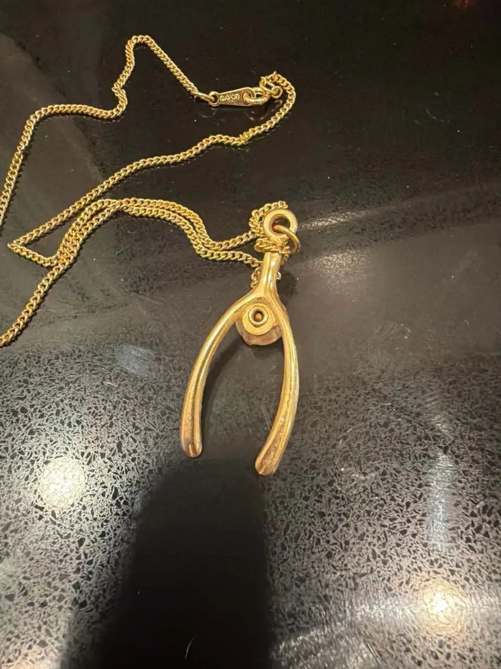 Vintage Avon Gold Tone Wishbone Pendant Necklace with Rhinestone - Picture 3 of 3